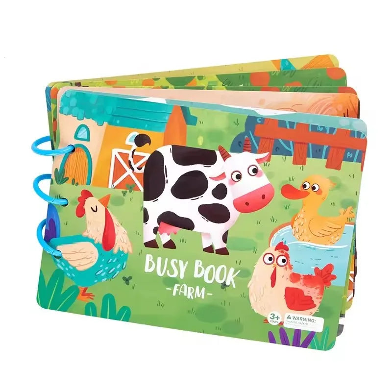 Toddler Quiet Book Montessori Activities 3D Puzzle Paste Matching Game Toy For Kid Educational Magic Tape Wooden Busy Books Toys