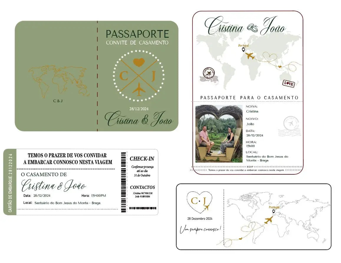30/50pcs Multipage Passport Invitation Classic Wedding Invitation with RSVP Envelope Customizable Template