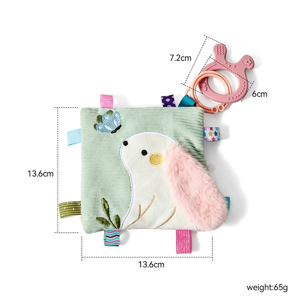 Baby Cloth Book with Bear & Goose, Sensory Crinkle Activity Book with Mirror, Teether, and Hanging Ring, Early Educational Toys