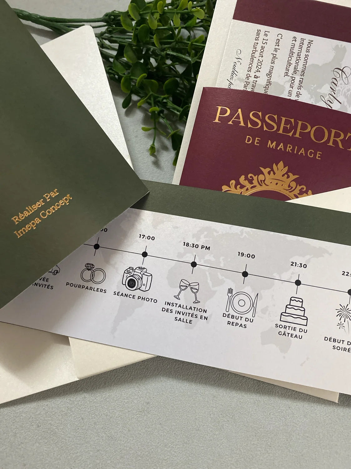 30/50pcs Multipage Passport Invitation Classic Wedding Invitation with RSVP Envelope Customizable Template