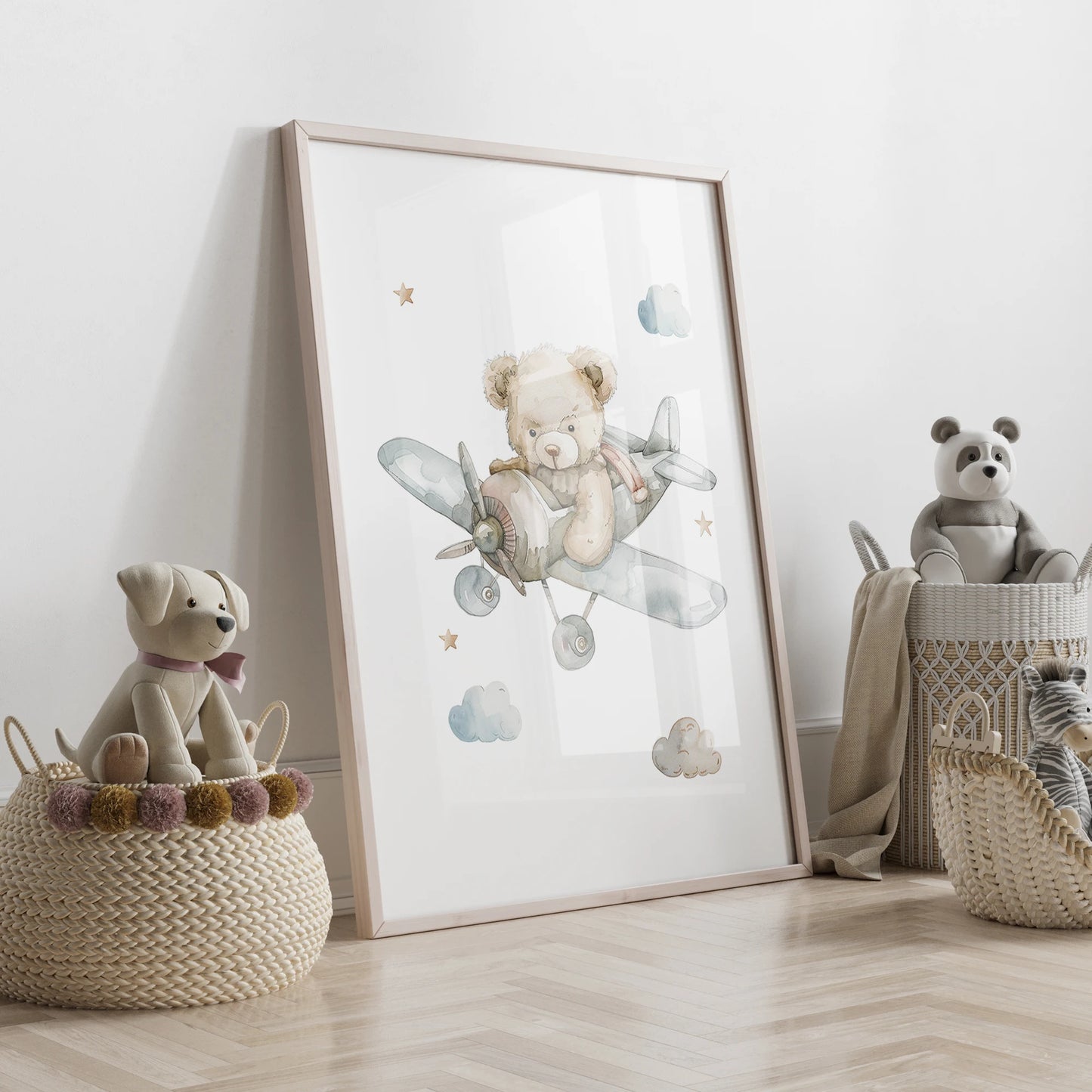 3pcs Personalized Custom Name Cartoon Blue Teddy Bear Wall Art Print Picture Canvas Poster Painting For Living Room Home Decor