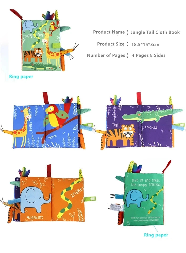 Baby Cloth Book for Children Fun Interactive Toys 0-3 Years Infant Early Education Toys Soft Tail Cloth Book Sensory Baby Toys