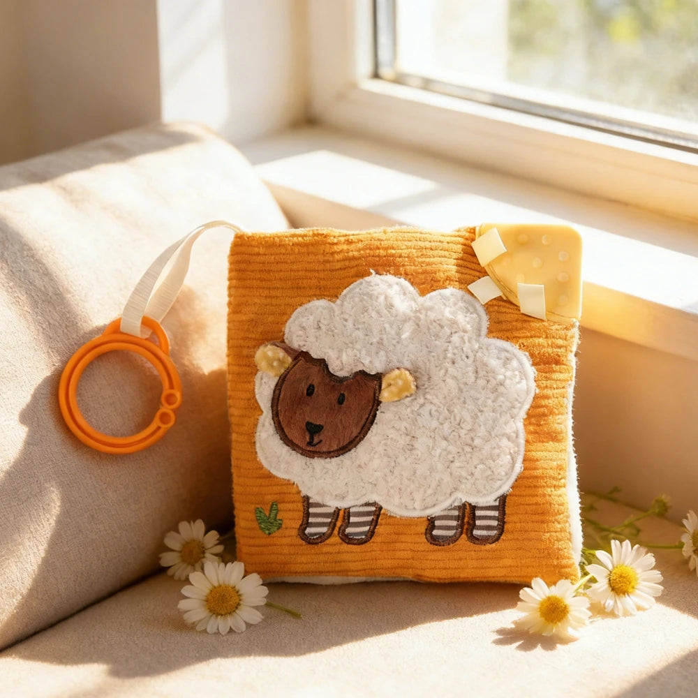 oft Baby Cloth Book with Bear & Goose, Sensory Crinkle Activity Book with Mirror, Teether, and Hanging Ring, Early Educational T