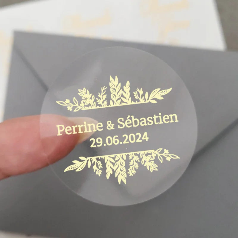 Custom Gold Foiled Stickers, Wedding, Birthday, Your Text, Thank You Labels, Baby Shower, Engagement, Invitation Seals.50 Pieces