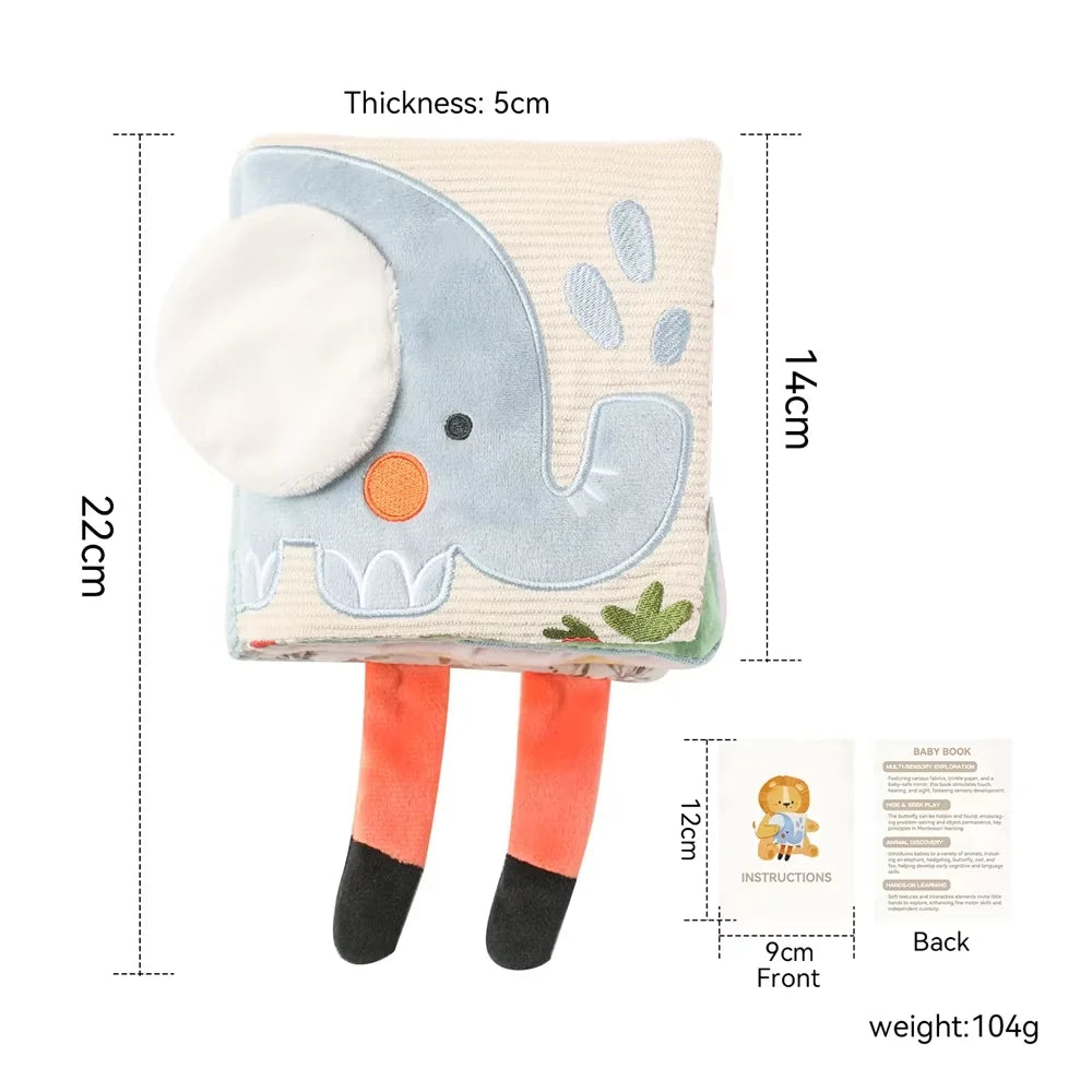 Baby Montessori Toys First Cloth Sensory Book Infant Cartoon Animal Cognitive Soft Books With Mirror Early Educational Toys