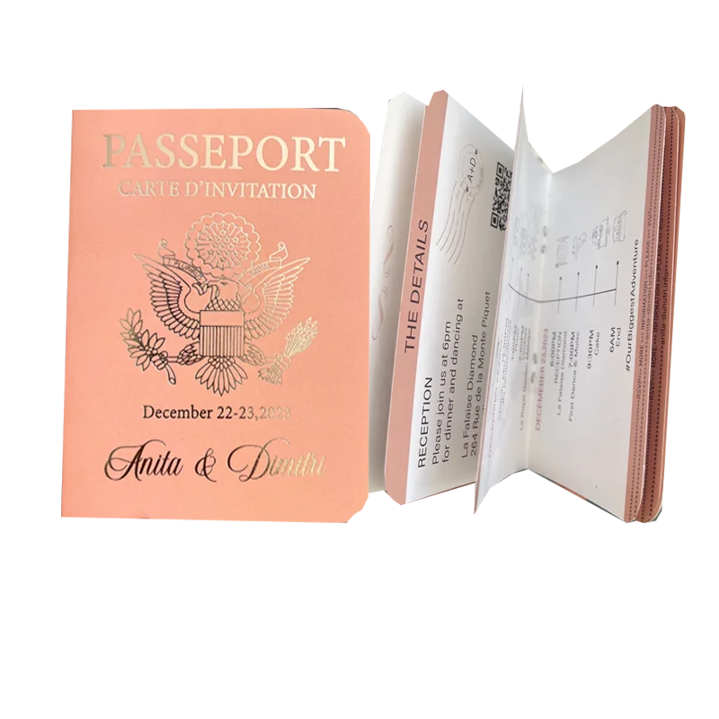 30/50pcs Multipage Passport Invitation Classic Wedding Invitation with RSVP Envelope Customizable Template