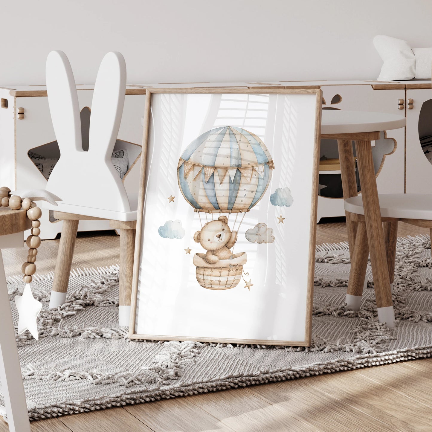 3pcs Personalized Custom Name Cartoon Blue Teddy Bear Wall Art Print Picture Canvas Poster Painting For Living Room Home Decor