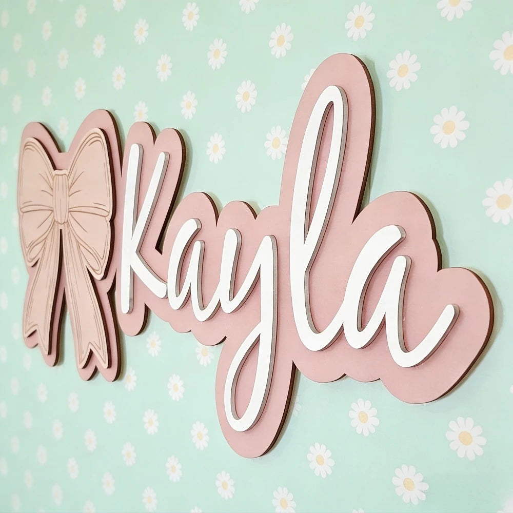 Customizable Bow-Shaped Wooden Wall Plaque Baby Nursery Sign with Name And Date Personalized Housewarming Gift Durable