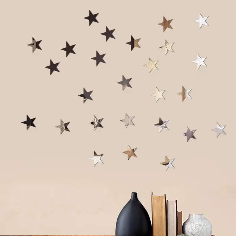 20pcs Acrylic Star Mirror Wall Sticker Cartoon Starry Wall Stickers For Kids Rooms Wall Decals Home Decor Cute Stars Art Mural