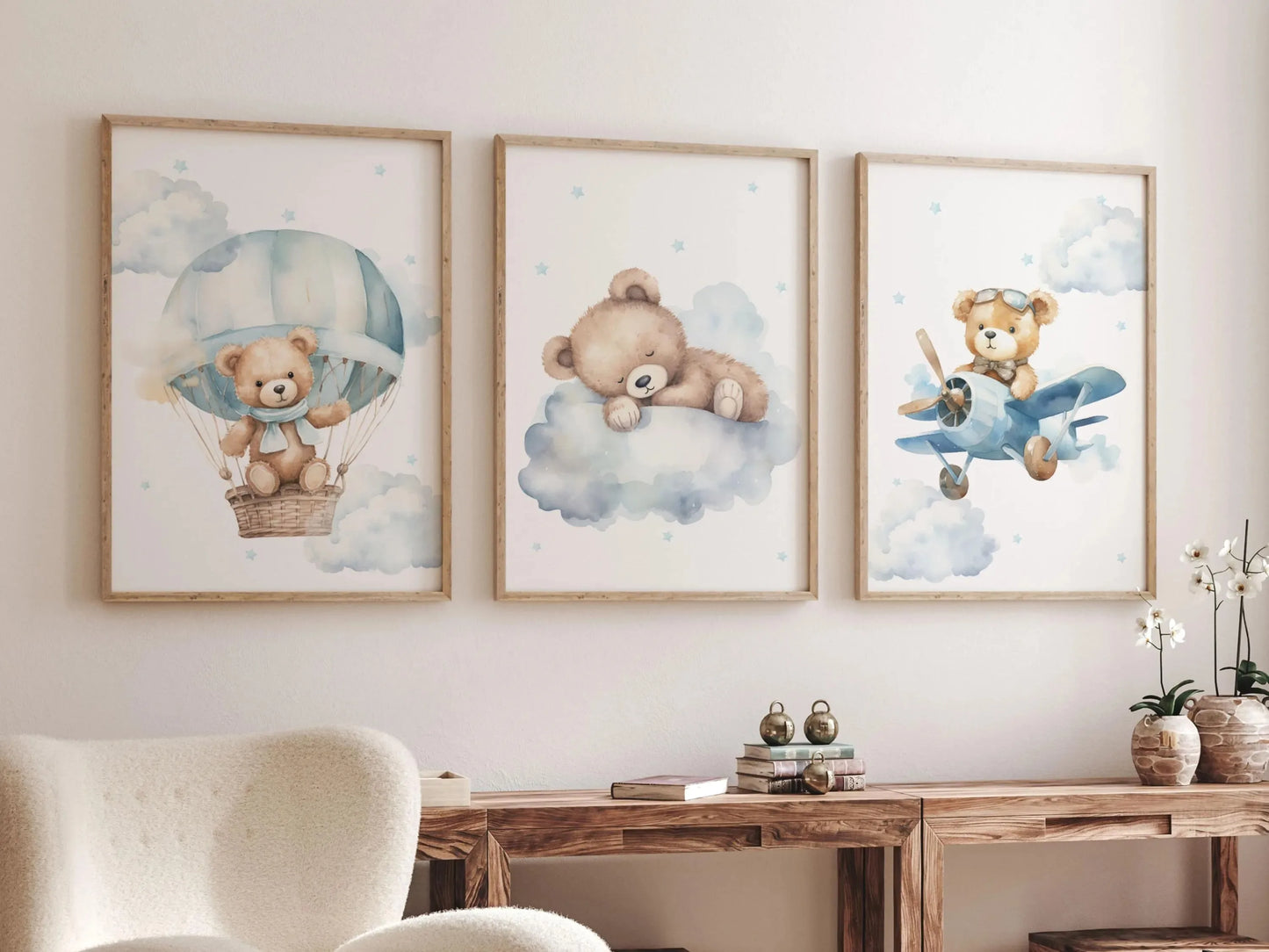 3pcs/set Bohemian Style Teddy Bear Animal Nursery Canvas Poster Stars Cloud Bears Wall Art Prints Modern Living Room Home Decor