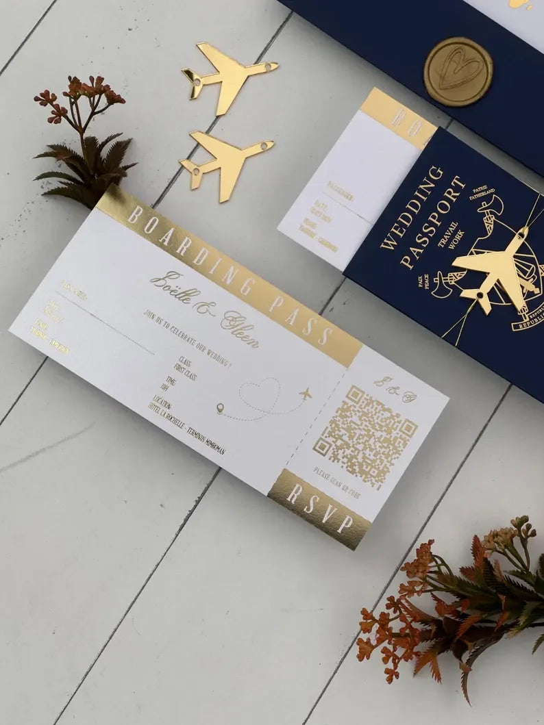 Royal Blue Passport Wedding Invitation Travel Themed Destination Event Invitations Boarding Cards Planning Unique Wedding