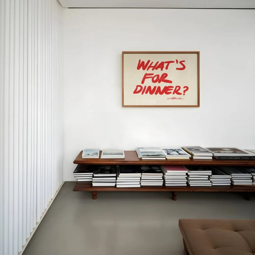 What Is for Dinner? Printmaking,Aesthetic Art,Bauhaus Printmaking,Kitchen Wall Art,Minimalist Red Frameless Canvas Painting