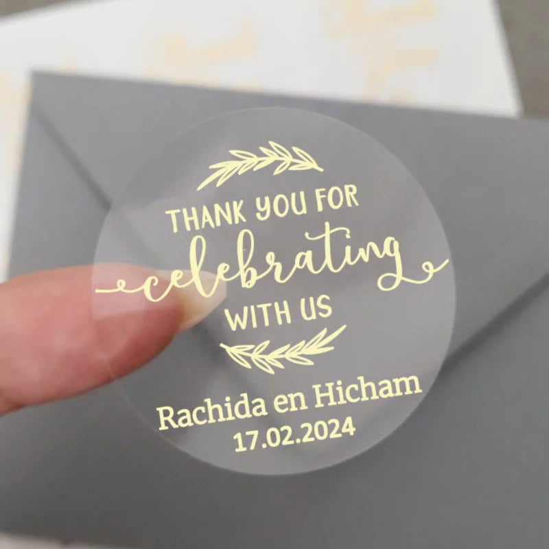 Custom Gold Foiled Stickers, Wedding, Birthday, Your Text, Thank You Labels, Baby Shower, Engagement, Invitation Seals.50 Pieces