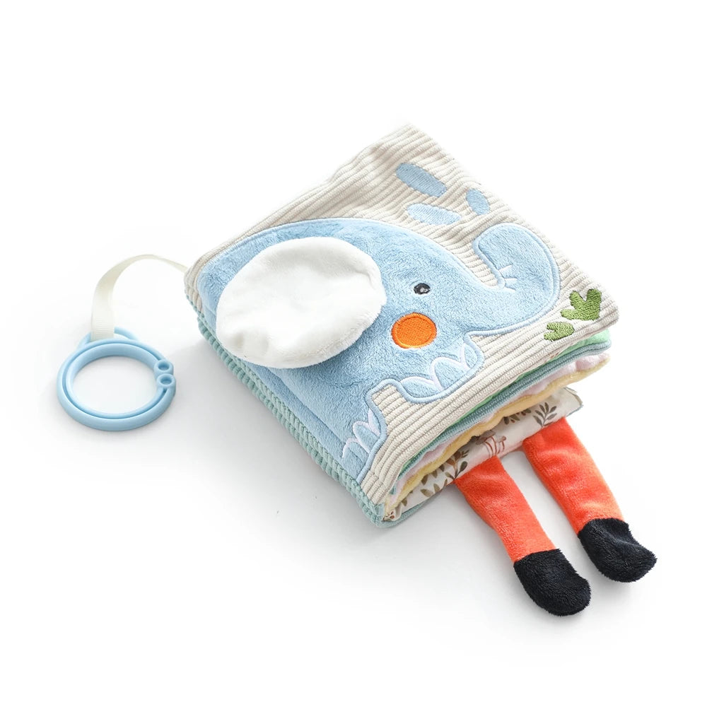 Baby Cloth Book with Bear & Goose, Sensory Crinkle Activity Book with Mirror, Teether, and Hanging Ring, Early Educational Toys