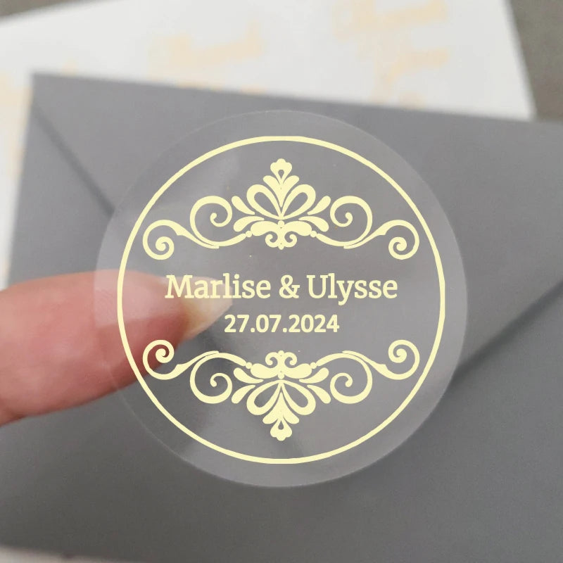 Custom Gold Foiled Stickers, Wedding, Birthday, Your Text, Thank You Labels, Baby Shower, Engagement, Invitation Seals.50 Pieces
