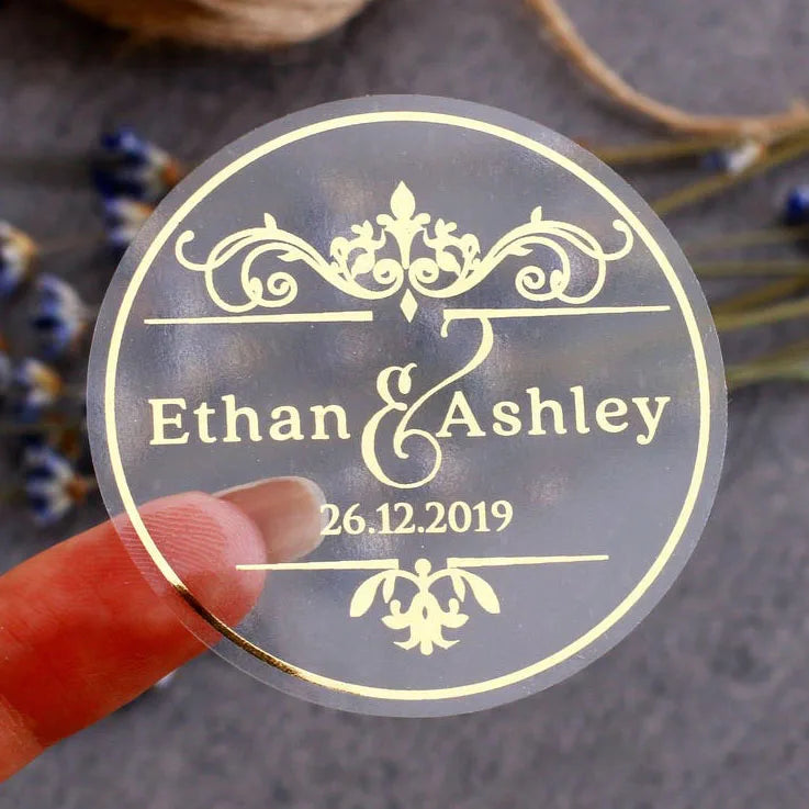 Custom Gold Foiled Stickers, Wedding, Birthday, Your Text, Thank You Labels, Baby Shower, Engagement, Invitation Seals.50 Pieces