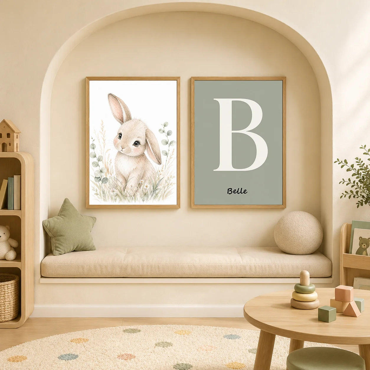 Personalized Letter Wall Art Cute Animal Canvas Painting Soft Nursery Poster Print Kids Room Wall Decor