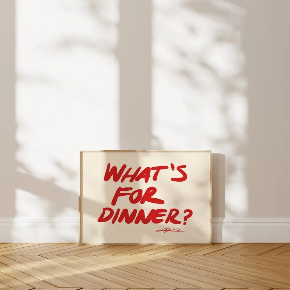 What Is for Dinner? Printmaking,Aesthetic Art,Bauhaus Printmaking,Kitchen Wall Art,Minimalist Red Frameless Canvas Painting