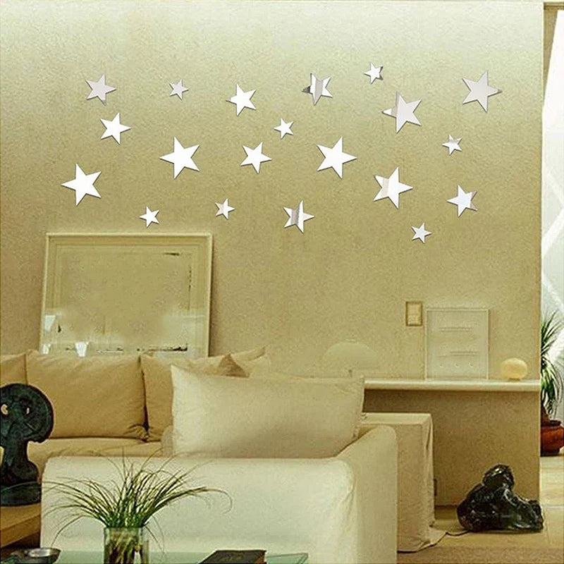 20pcs Acrylic Star Mirror Wall Sticker Cartoon Starry Wall Stickers For Kids Rooms Wall Decals Home Decor Cute Stars Art Mural