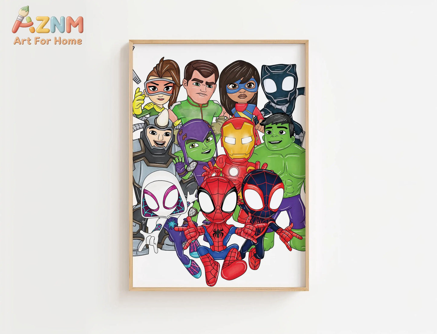Spidey and Friends Wall Art – Superhero Kids Bedroom Print