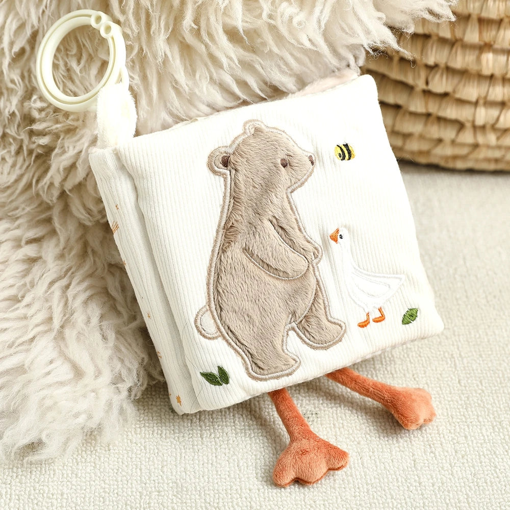 oft Baby Cloth Book with Bear & Goose, Sensory Crinkle Activity Book with Mirror, Teether, and Hanging Ring, Early Educational T