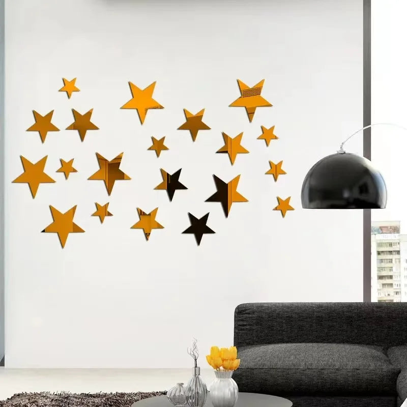 20pcs Acrylic Star Mirror Wall Sticker Cartoon Starry Wall Stickers For Kids Rooms Wall Decals Home Decor Cute Stars Art Mural
