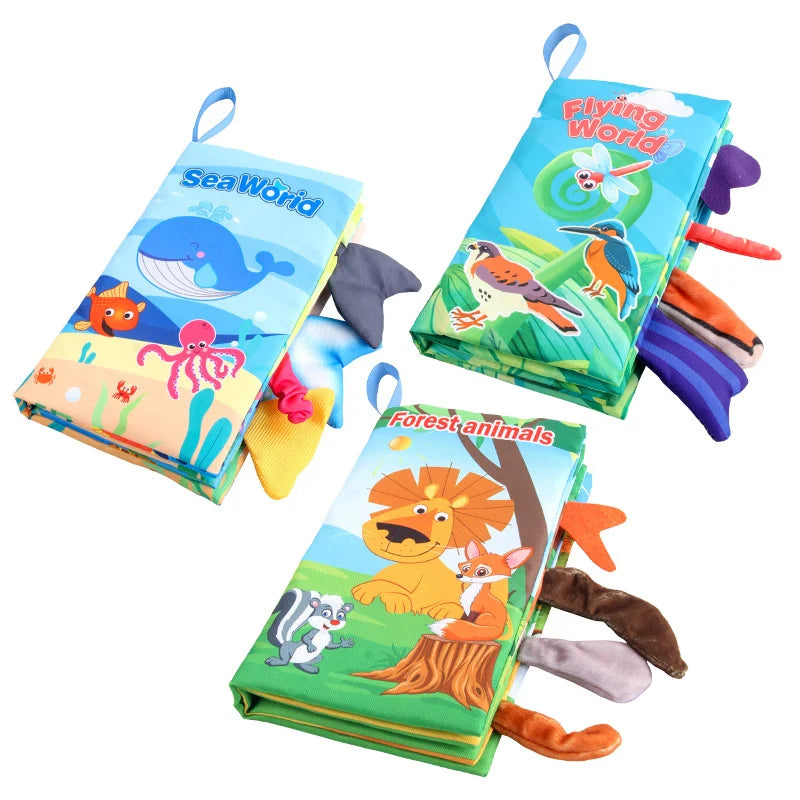 New Baby Toys Cartoon Animals Tail Baby Cloth Book Educational Ringed Paper Cloth Book Toys Enlightenment Baby Toys 0 12 Months