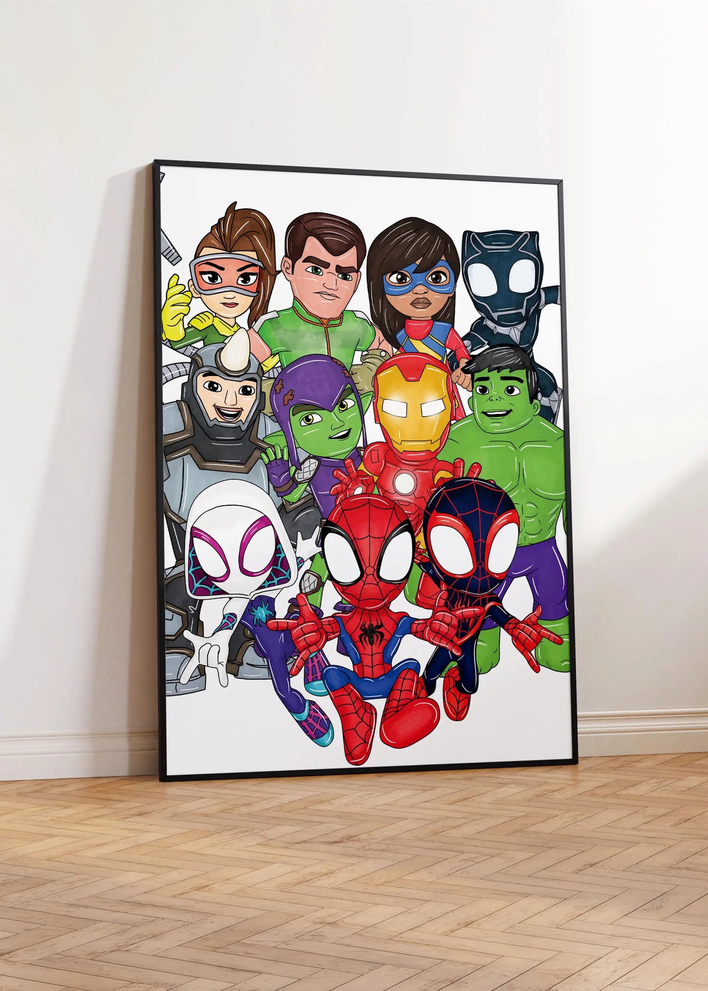 Spidey and Friends Wall Art – Superhero Kids Bedroom Print