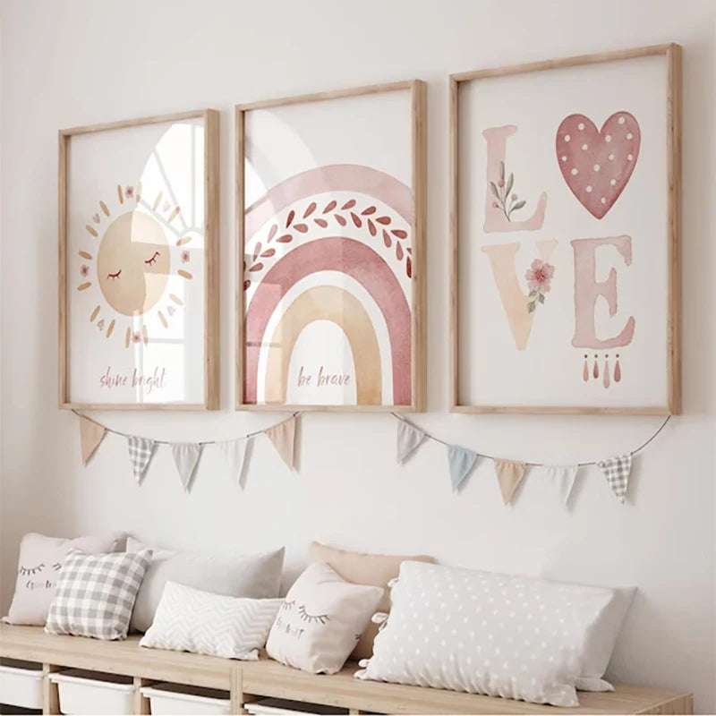 Set of 3 Boho Rainbow Nursery Art Prints
