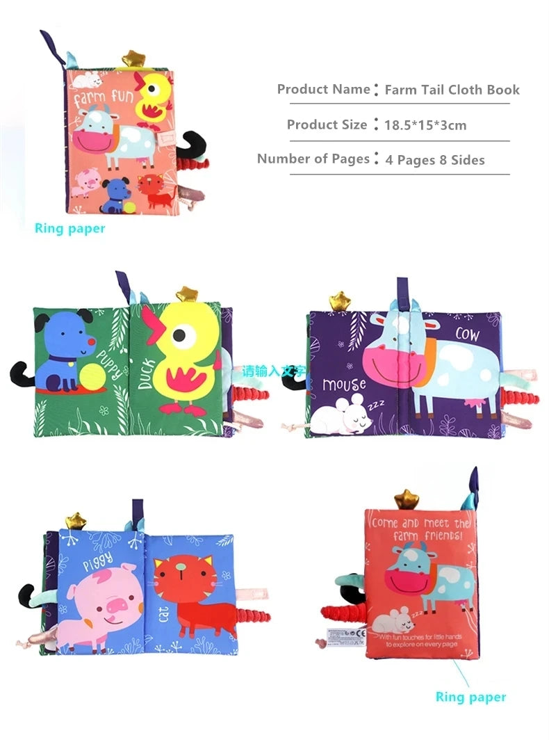 Baby Cloth Book for Children Fun Interactive Toys 0-3 Years Infant Early Education Toys Soft Tail Cloth Book Sensory Baby Toys