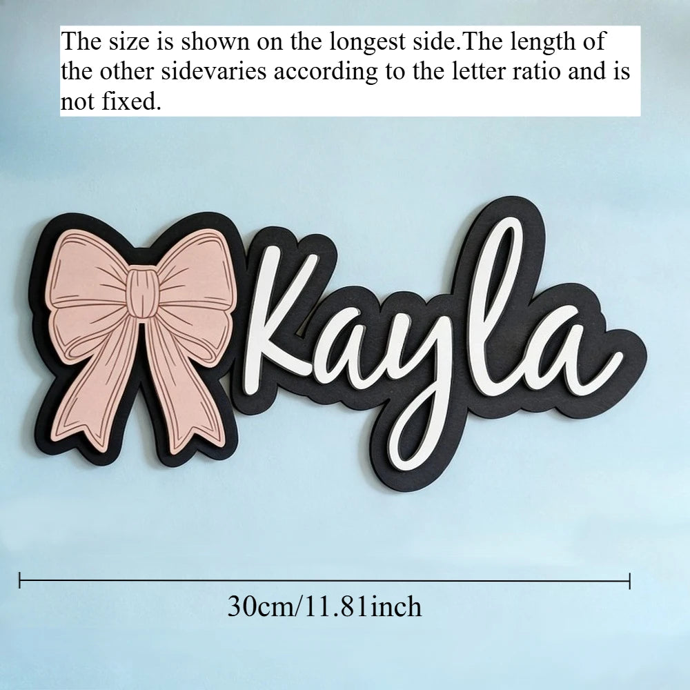 Customizable Bow-Shaped Wooden Wall Plaque Baby Nursery Sign with Name And Date Personalized Housewarming Gift Durable