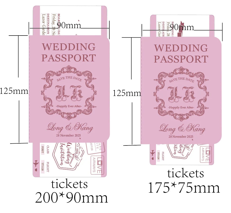 30/50pcs Multipage Passport Invitation Classic Wedding Invitation with RSVP Envelope Customizable Template