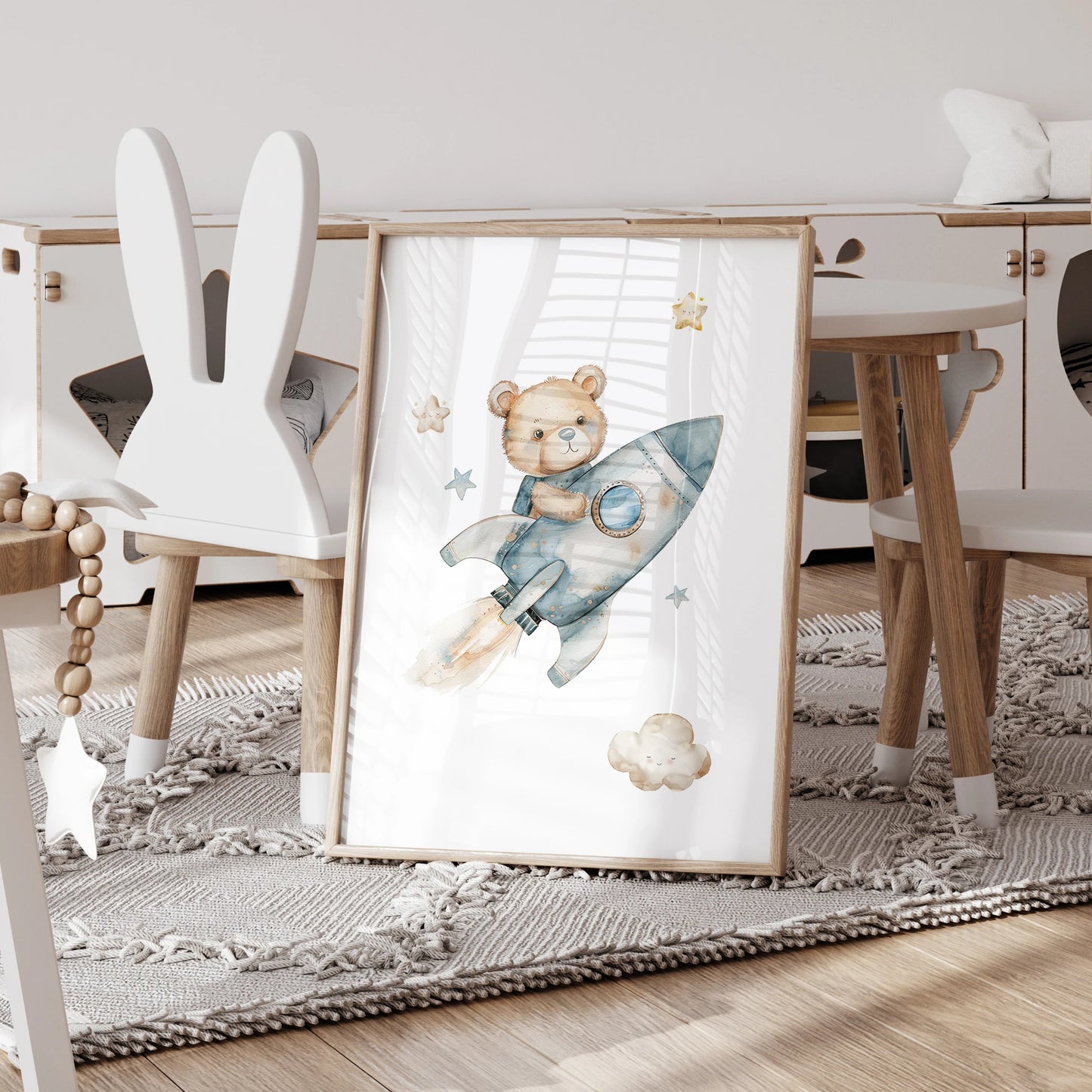 3pcs Personalized Custom Name Cartoon Blue Teddy Bear Wall Art Print Picture Canvas Poster Painting For Living Room Home Decor