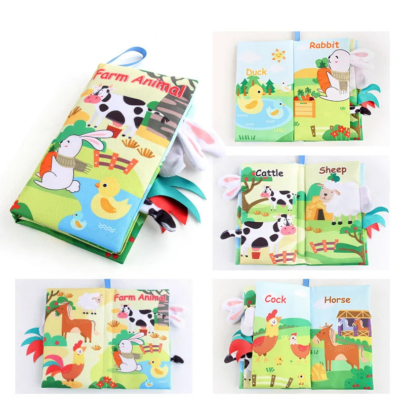 New Baby Toys Cartoon Animals Tail Baby Cloth Book Educational Ringed Paper Cloth Book Toys Enlightenment Baby Toys 0 12 Months