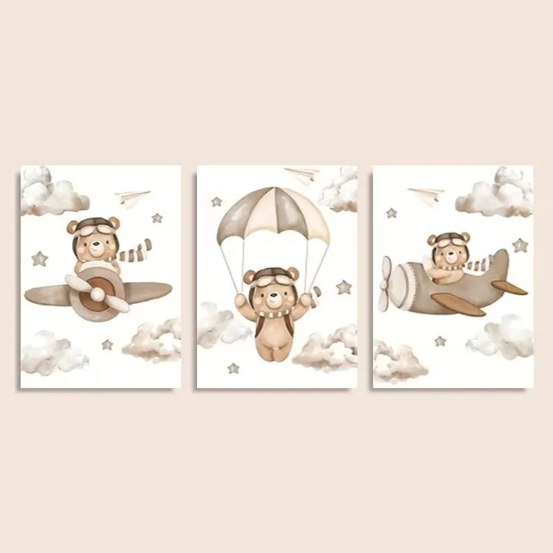 3pcs/set Bohemian Style Teddy Bear Animal Nursery Canvas Poster Stars Cloud Bears Wall Art Prints Modern Living Room Home Decor