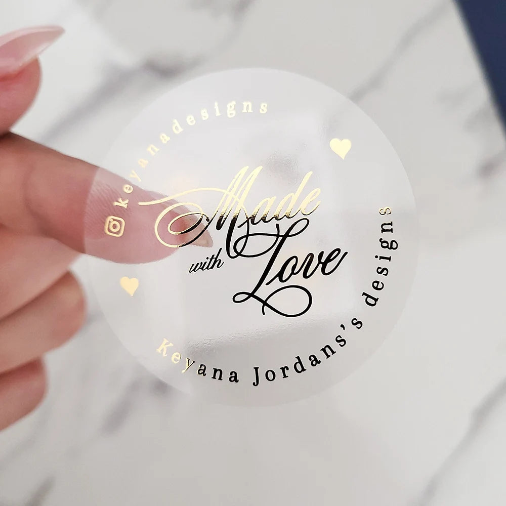 50pcs Custom Gold Foil Stickers Round Clear Label Wedding Party Envelope Gift Thank You Sticker Invitations Seals Support Hebrew