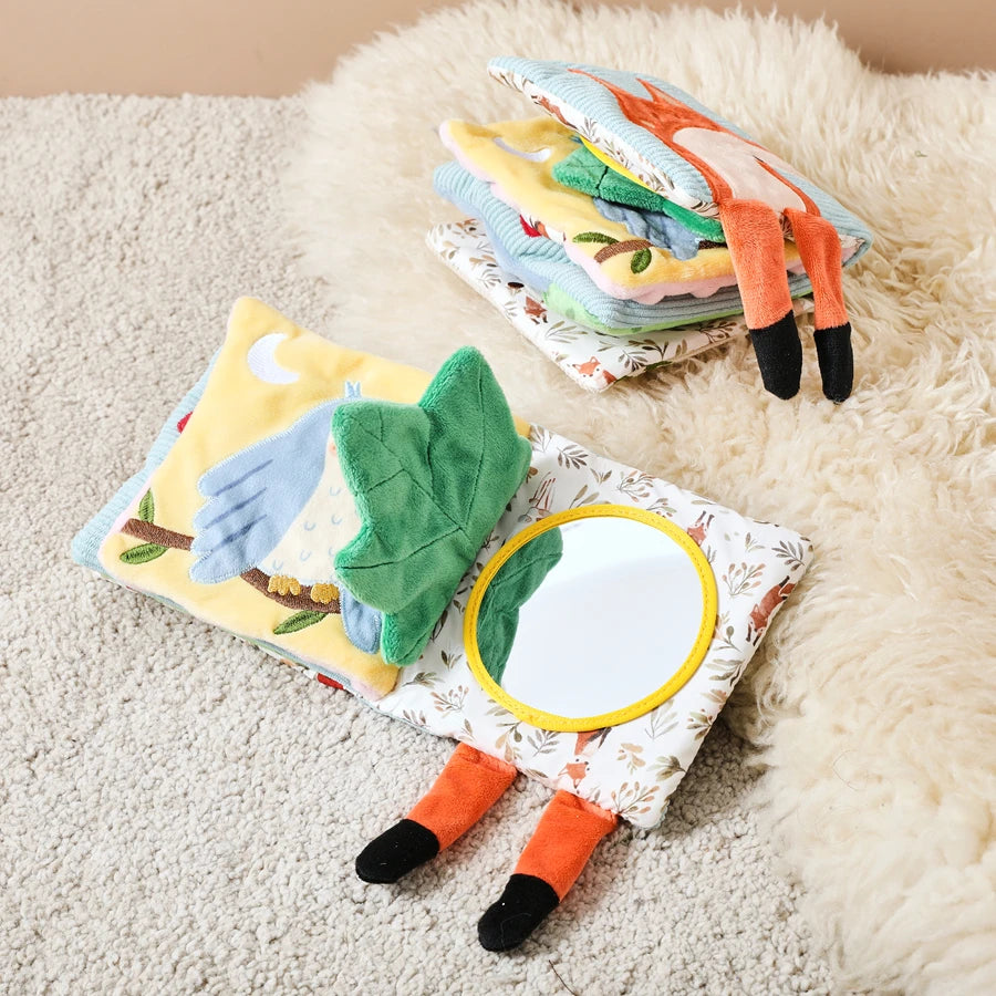 Baby Montessori Toys First Cloth Sensory Book Infant Cartoon Animal Cognitive Soft Books With Mirror Early Educational Toys