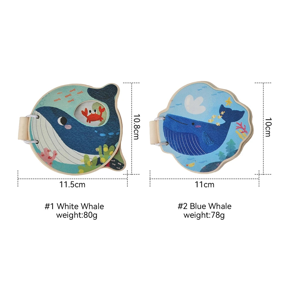 Baby Wooden Book Early Educational Toys Enlightenment Readings Montessori Marine Animals Illustration Cognitive Book for Toddler