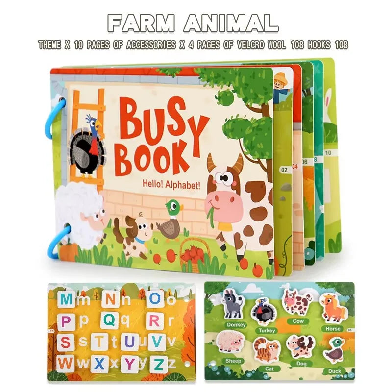 Toddler Quiet Book Montessori Activities 3D Puzzle Paste Matching Game Toy For Kid Educational Magic Tape Wooden Busy Books Toys