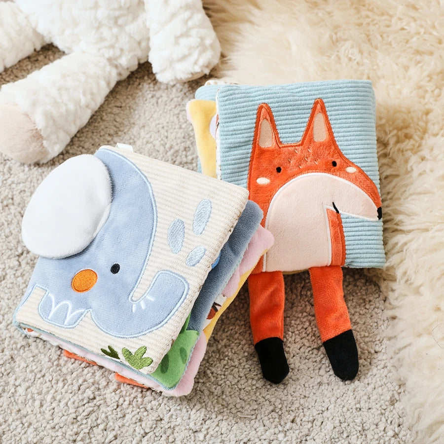 Baby Montessori Toys First Cloth Sensory Book Infant Cartoon Animal Cognitive Soft Books With Mirror Early Educational Toys