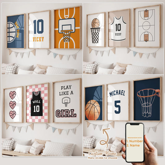 3pcs Personalized Custom Name Cartoon basketball Wall Art Print Picture Canvas Poster Painting For Living Room Home Decor