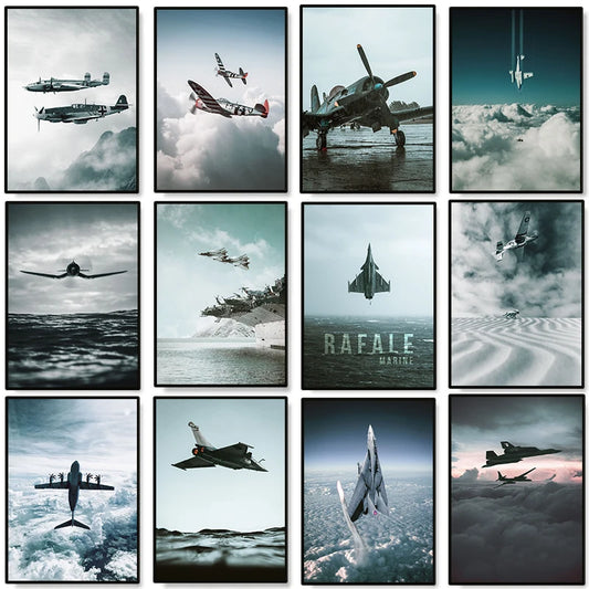 Vintage Planes Poster Fighter Jet Military Aircraft Launch Canvas Painting Print Wall Art Picture Office Living Room Home Decor