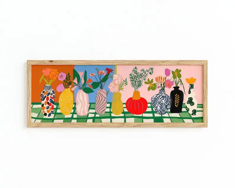 Large Abstract Matisse Style Floral Panoramic Canvas Prints, Unframed Modern Vase Canvas Wall Art for Living Room, Bedroom Decor