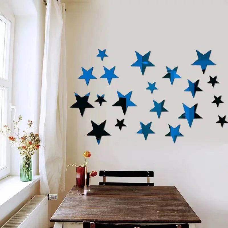 20pcs Acrylic Star Mirror Wall Sticker Cartoon Starry Wall Stickers For Kids Rooms Wall Decals Home Decor Cute Stars Art Mural