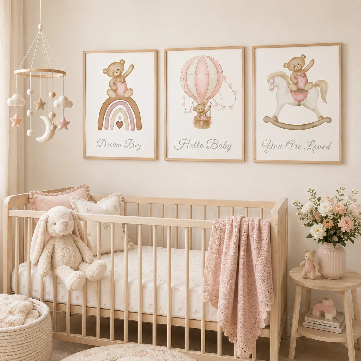Nursery Inspirational Wall Art, Cute Teddy Bear Adventure Canvas Painting, Animal Poster Print for Baby, Toddler Kids Room Decor