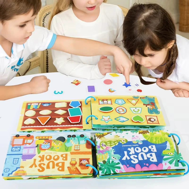 Toddler Quiet Book Montessori Activities 3D Puzzle Paste Matching Game Toy For Kid Educational Magic Tape Wooden Busy Books Toys