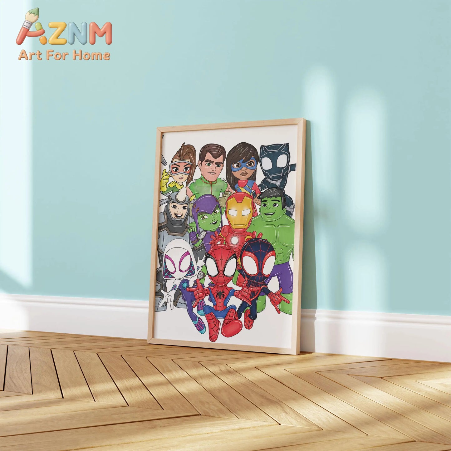Spidey and Friends Wall Art – Superhero Kids Bedroom Print