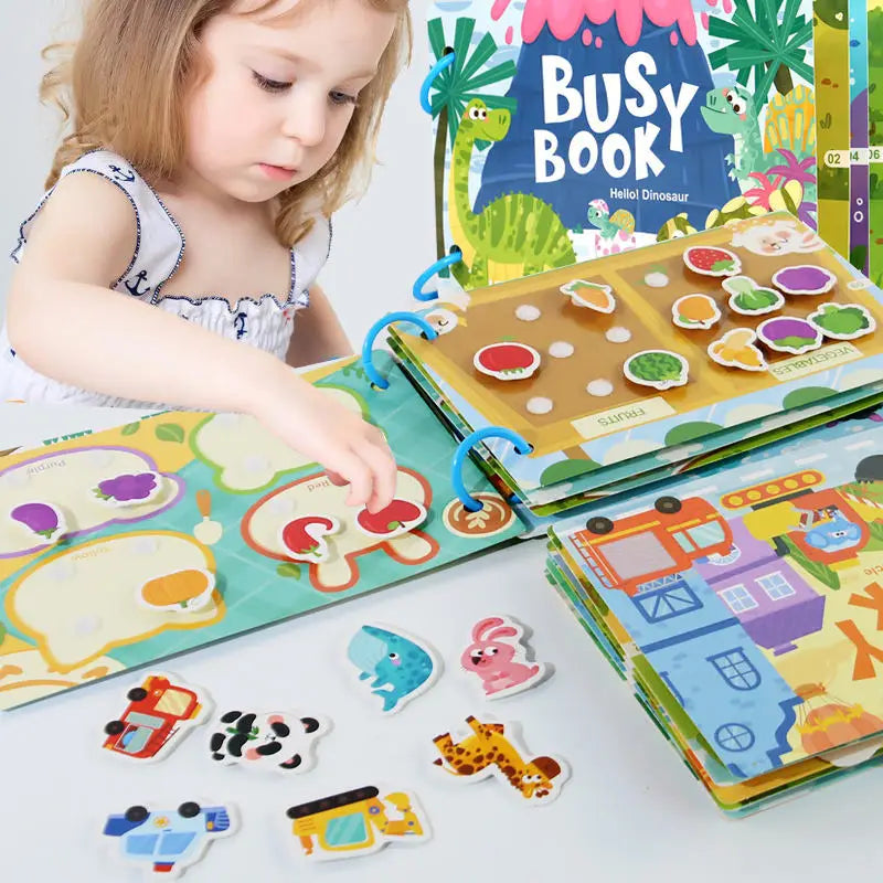 Toddler Quiet Book Montessori Activities 3D Puzzle Paste Matching Game Toy For Kid Educational Magic Tape Wooden Busy Books Toys