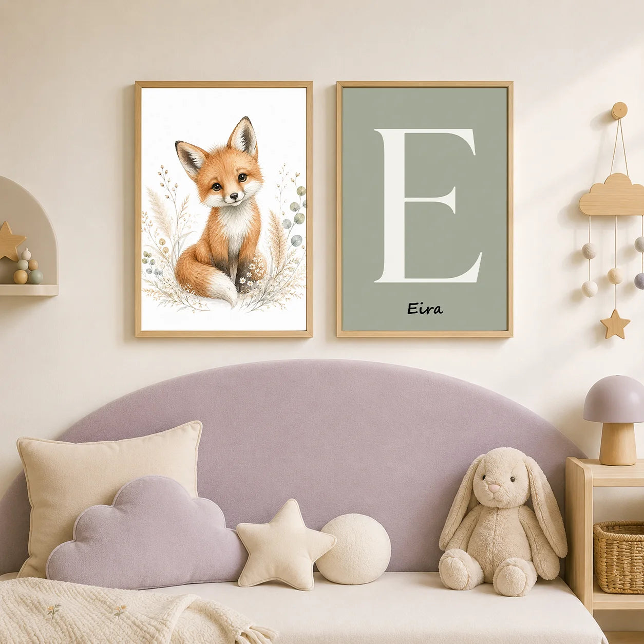 Personalized Letter Wall Art Cute Animal Canvas Painting Soft Nursery Poster Print Kids Room Wall Decor
